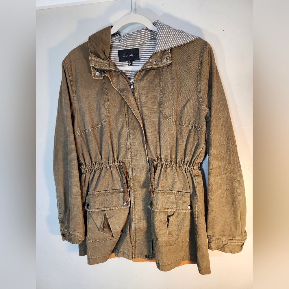 Blu Pepper Olive Green Utility Jacket with Hood Sz M